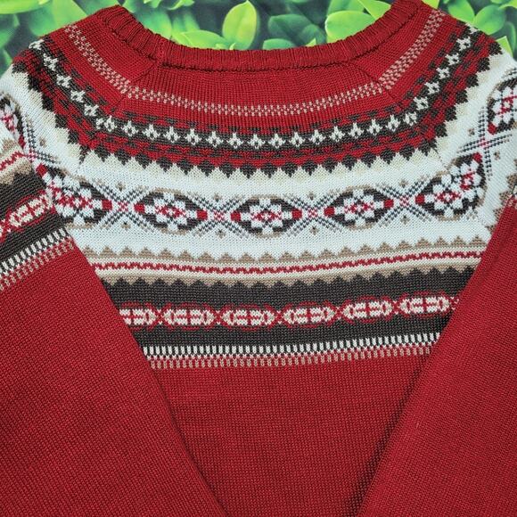 Massini Fair Isle Dark Red Maroon Sweater Dress Tunic Self Sash Belt size Large - Picture 8 of 13